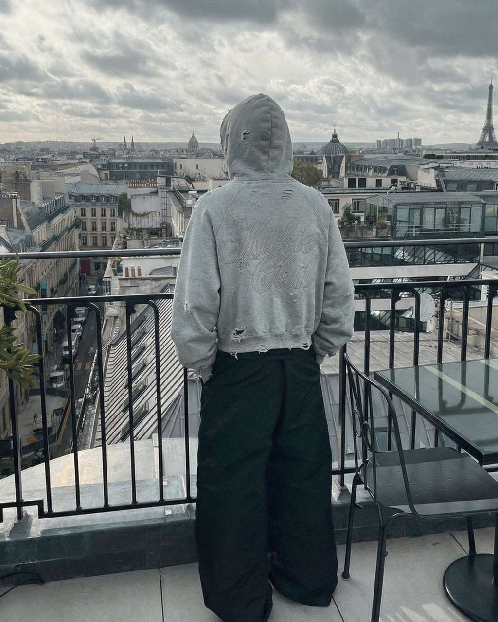 LOW SATURATION-Distressed Cropped Zip-Up Hoodie