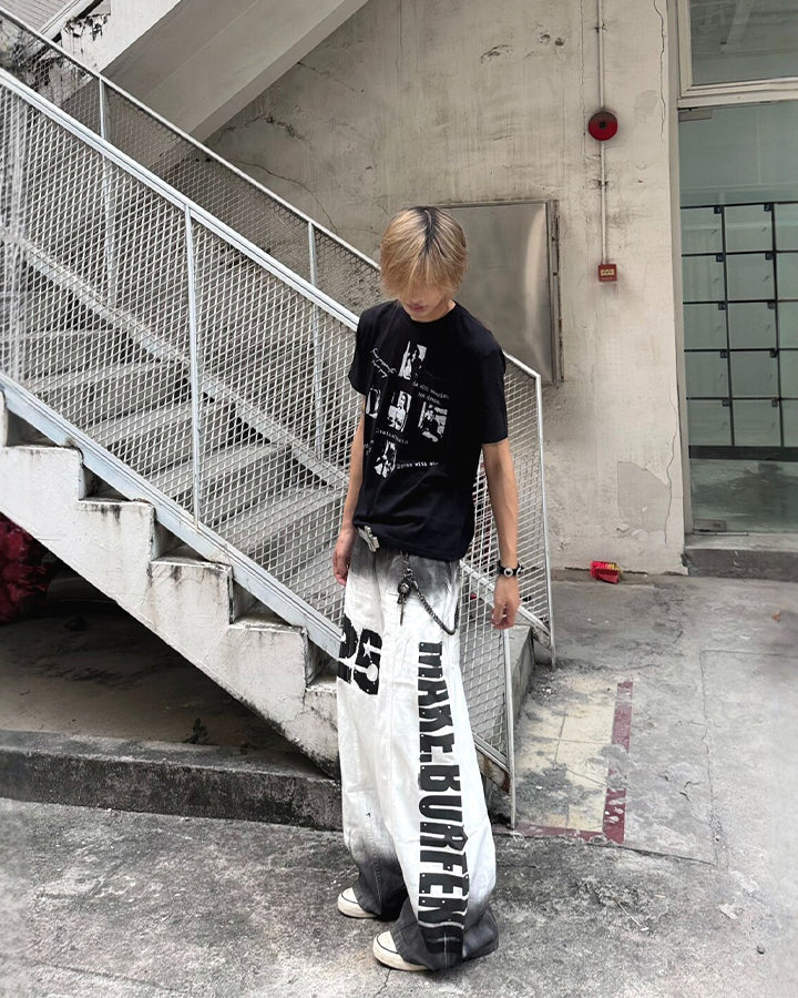 Gradient Number Graphic Wide Leg Denim Pants