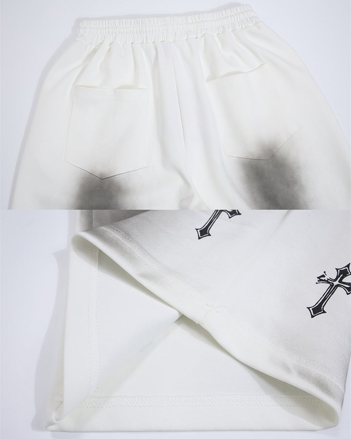GRYFT Gothic Washed Cross Graphic Wide-Leg Pants