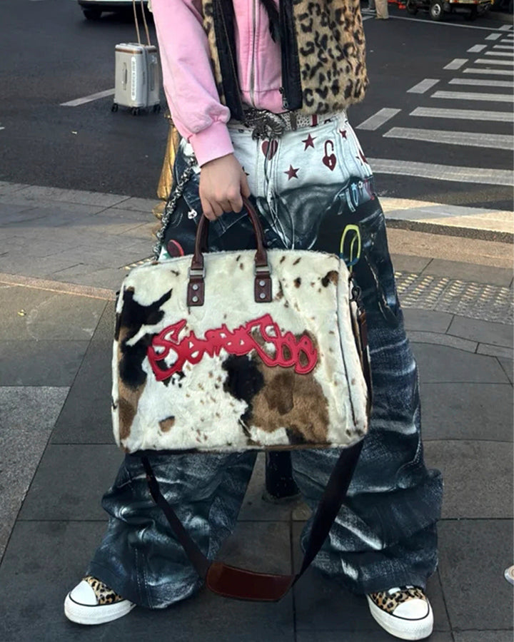 Print Denim Illusion Wide-Leg Pants