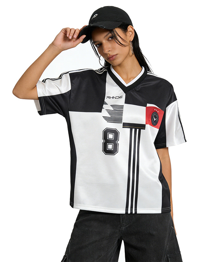 Black White Varsity Number Soccer Jersey Tee