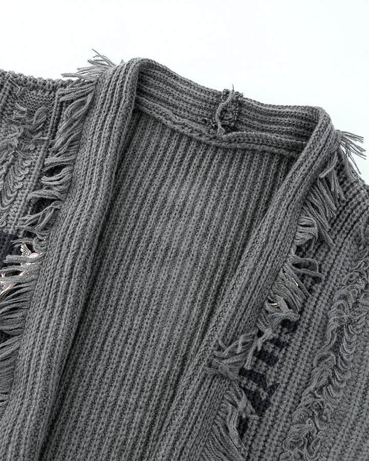 Distressed Knit Open-Front Cardigan