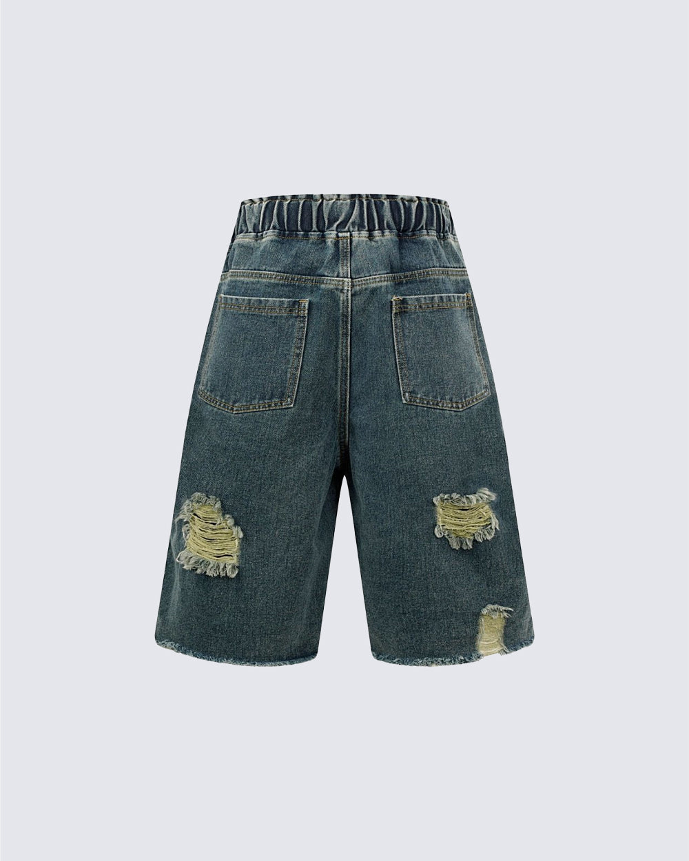 Grunge Drawstring Pocket Distressed Wide Denim Shorts
