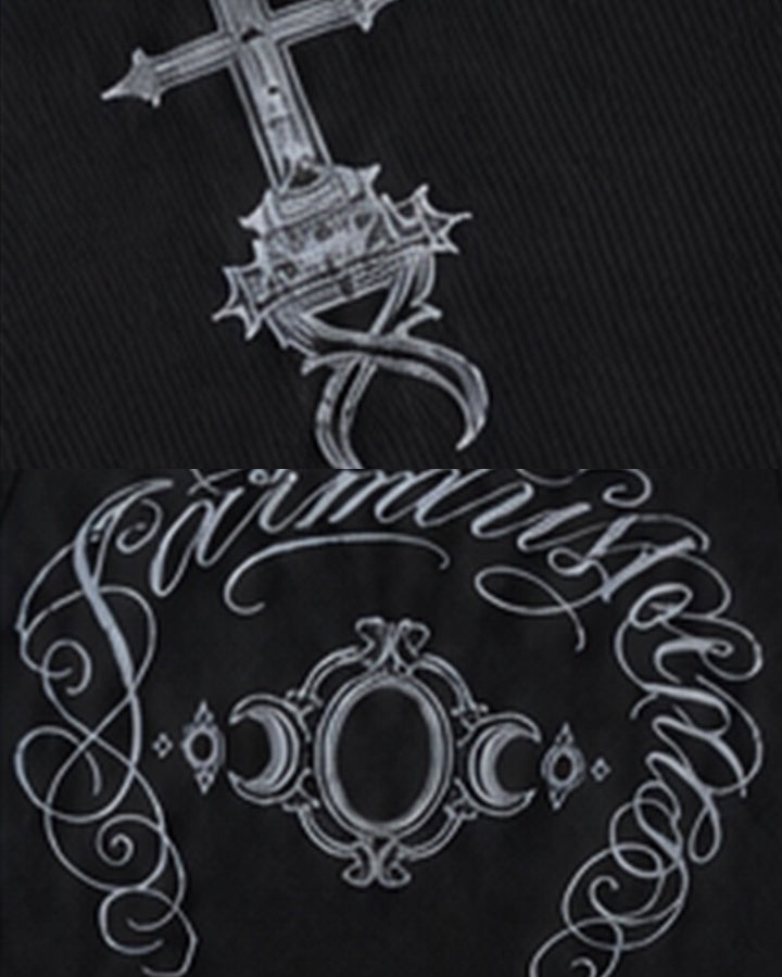 GRYFT Gothic Cross Embroidered Slim Fit Ribbed Tank Top