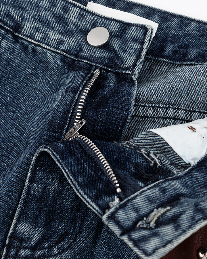 Leather Patch Pocket with Studded Detail Denim Pants
