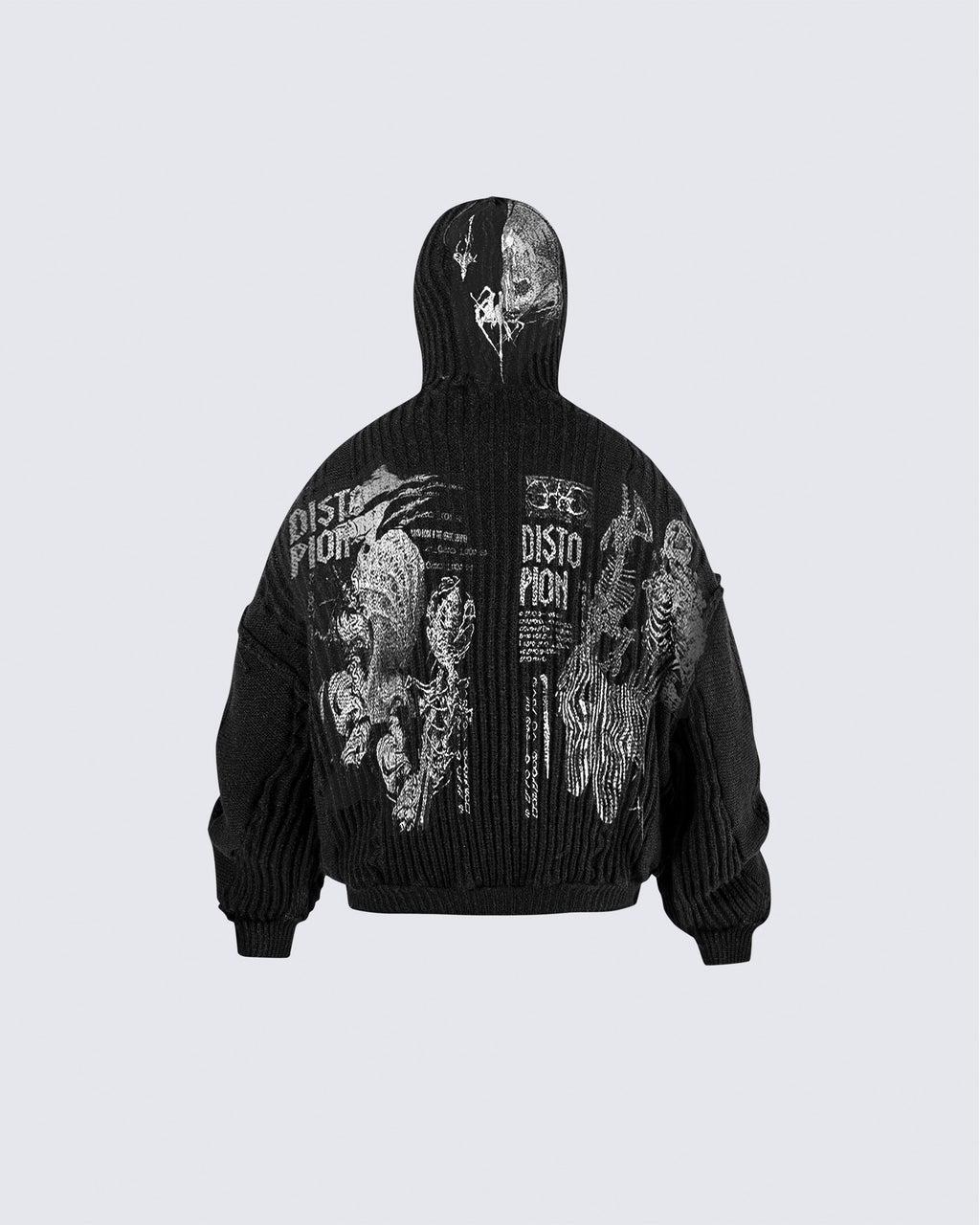Punk Graphic Distressed Knit Hoodie