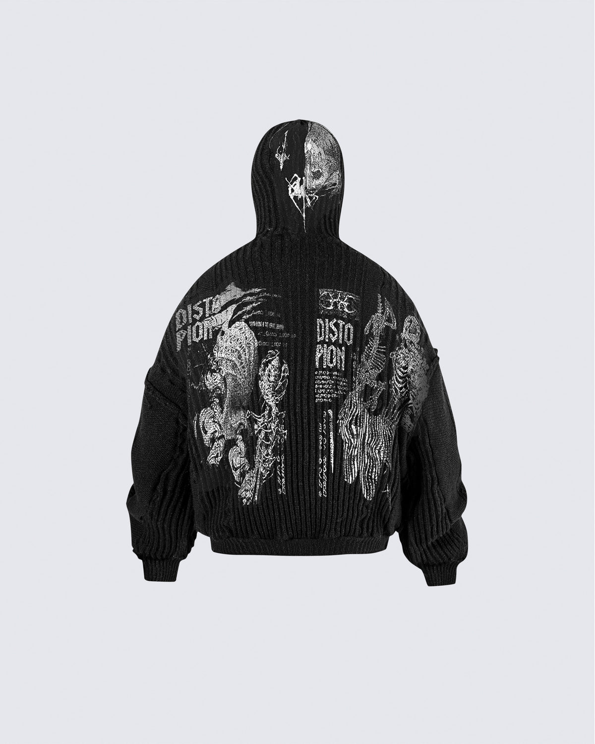 Punk Graphic Distressed Knit Hoodie