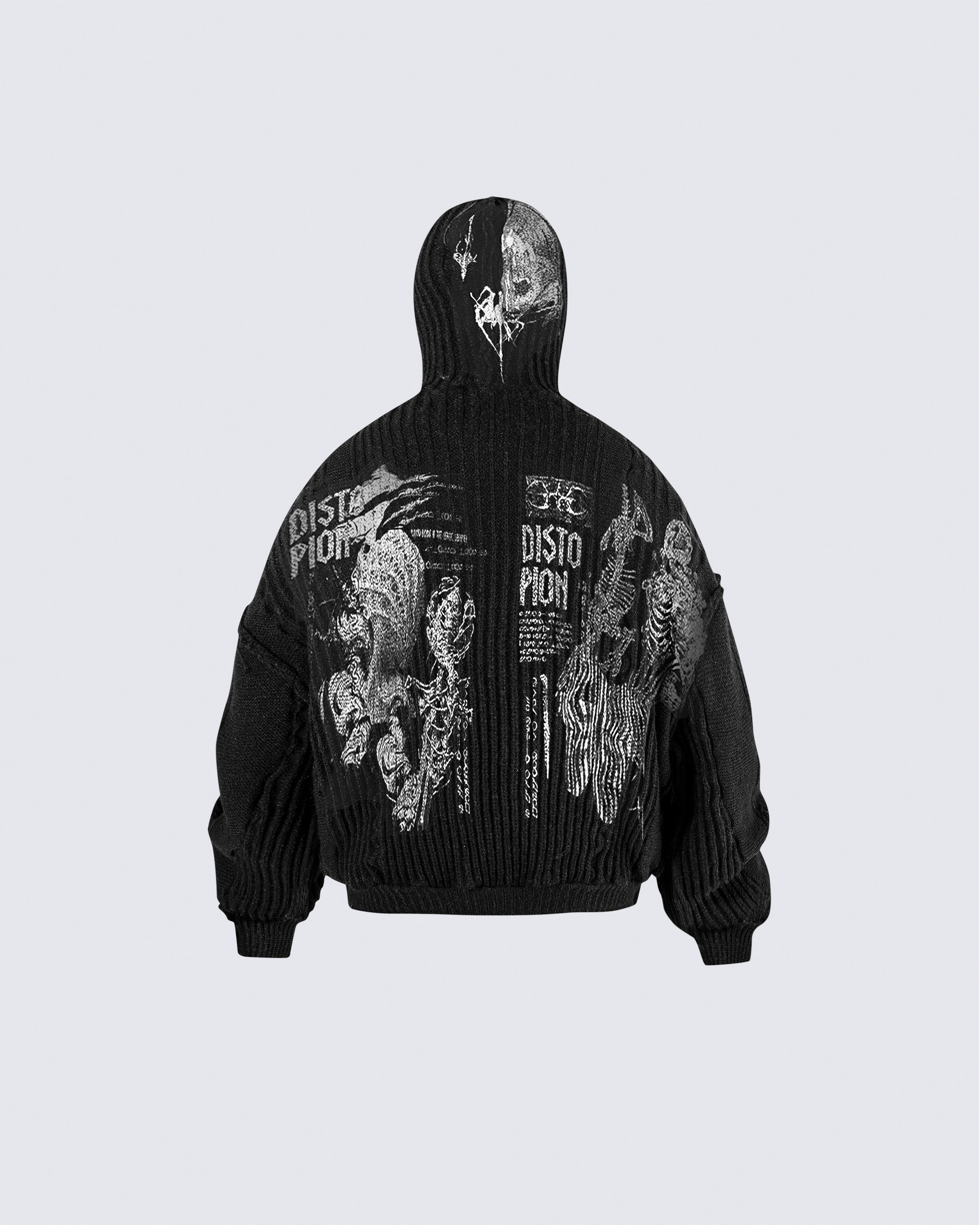 Punk Graphic Distressed Knit Hoodie