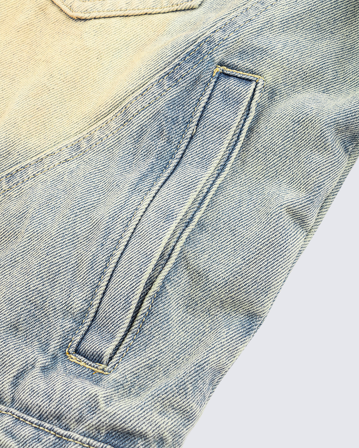 Vintage Wash Denim Jacket with Zipper Pockets