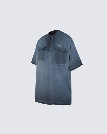 Utility Vintage Washed Double Pocket Henley Tee
