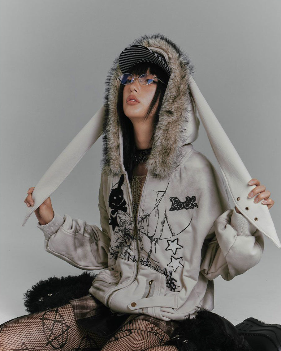 Vintage Bunny Hood Fleece Hoodie