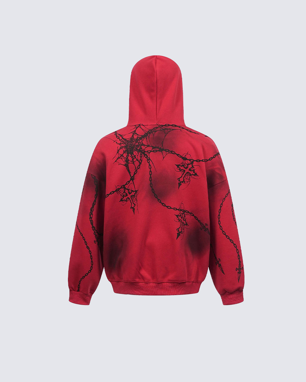 High-Street American Distressed Chain Cross Hoodie