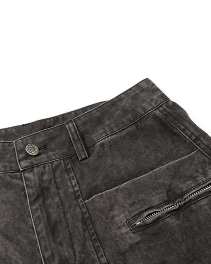 GRYFT Retro Washed Curved Panel Wide-Leg Jeans