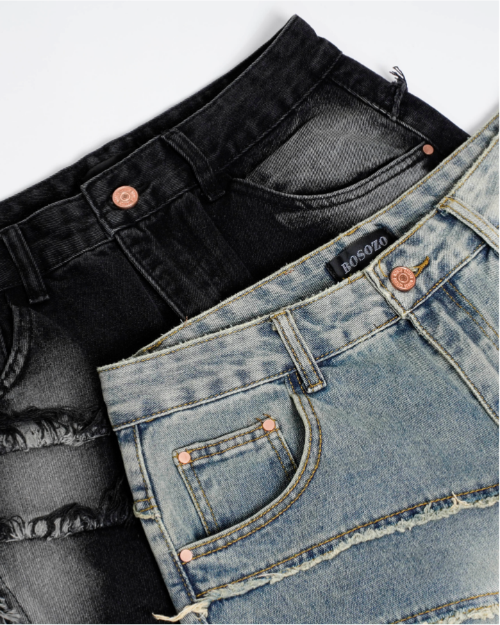Distressed Wide-Leg Patchwork Jeans