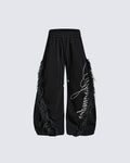 GRYFT Gothic Fringe Embroidered Wide Leg Pants