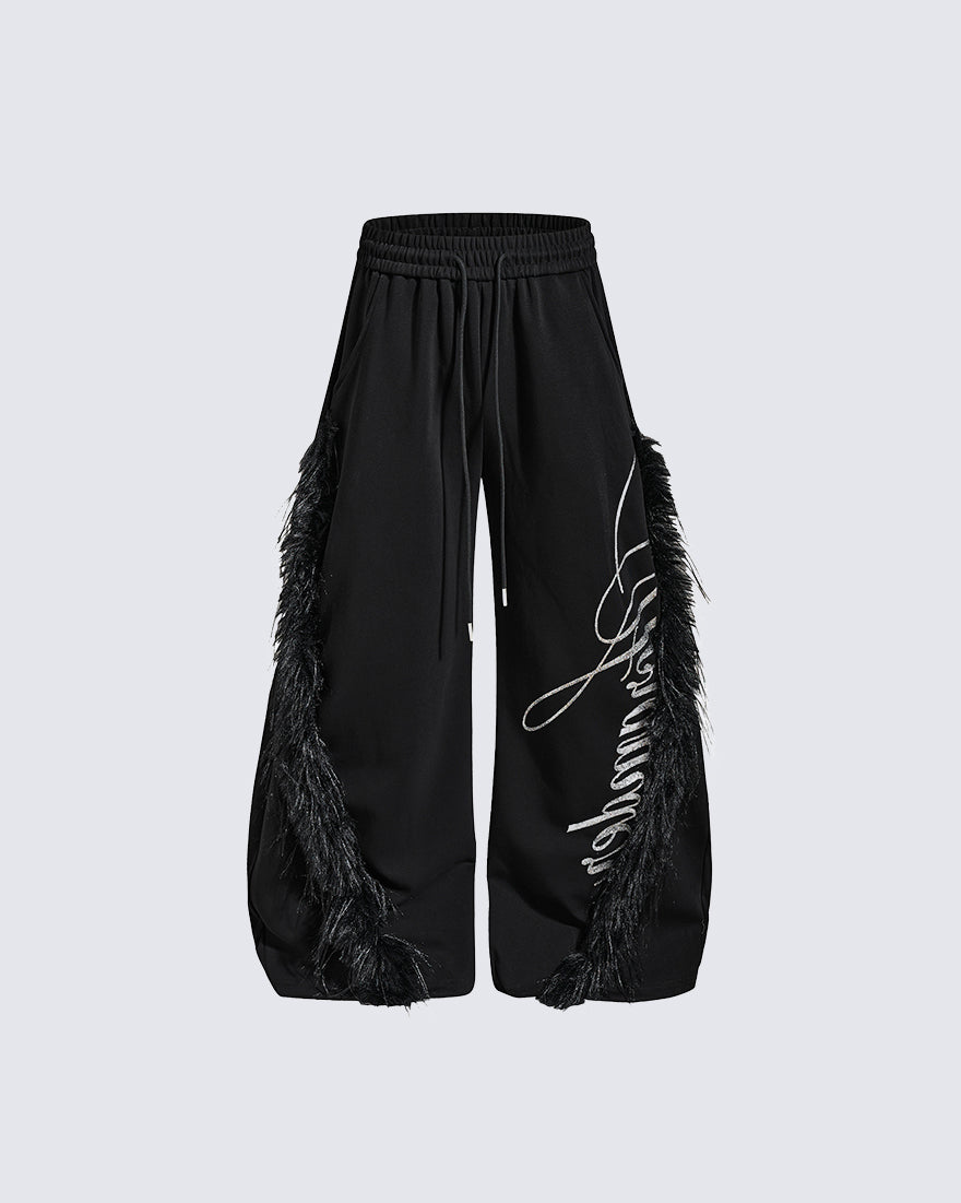 GRYFT Gothic Fringe Embroidered Wide Leg Pants