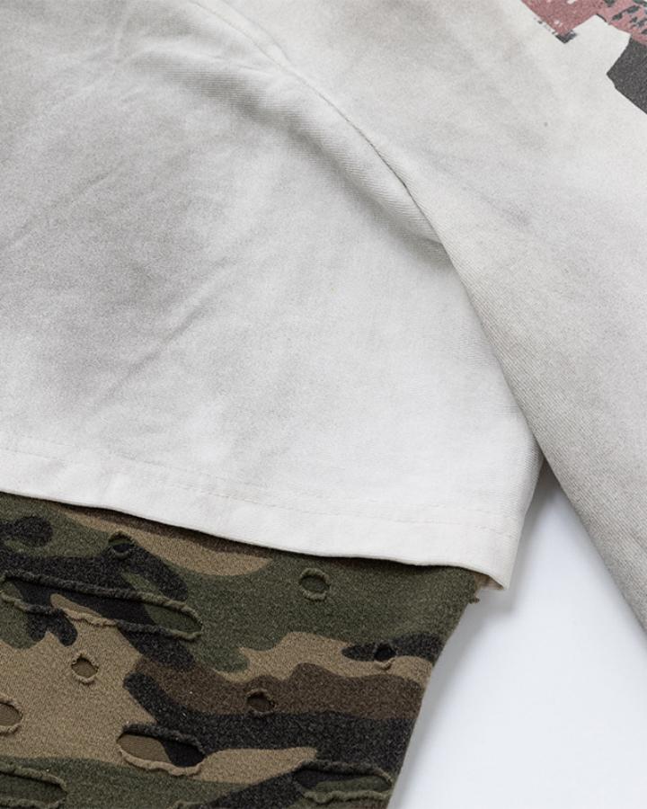 American-Style Distressed Camouflage "Faux-Layered" T-Shirt