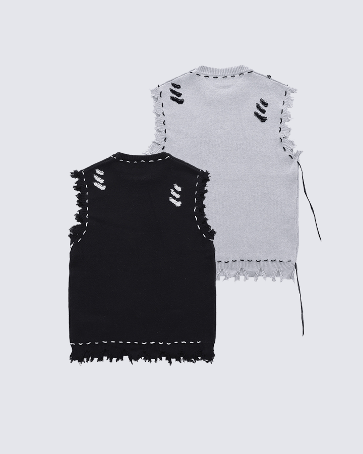 Distressed Trim Hollow Out Knit Tank Top