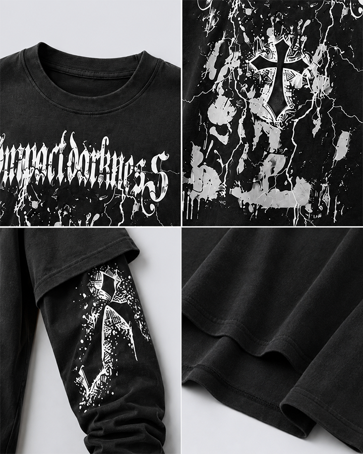 GRYFT Gothic Graphic Layered Long Sleeve T-Shirt