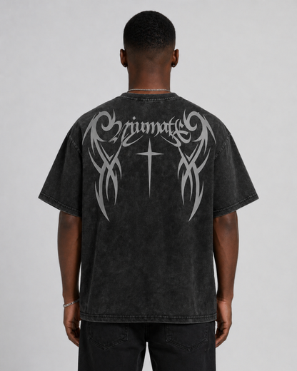 Retro Distressed Washed Design Printed Short-Sleeved T-Shirt