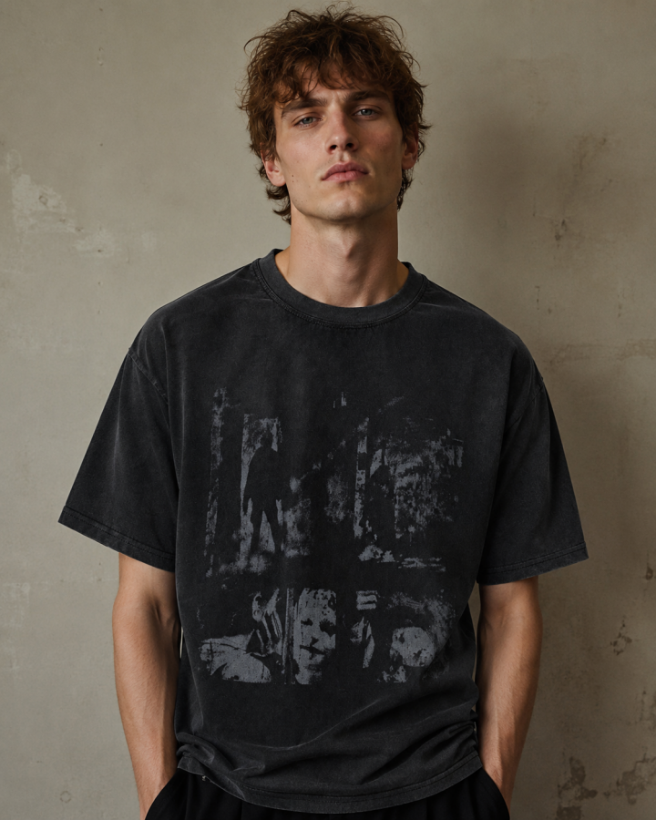 Distressed Black Graphic Print T-shirt