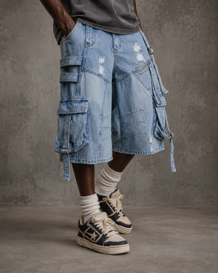 Dark Distressed Street Style Workwear Capri Pants