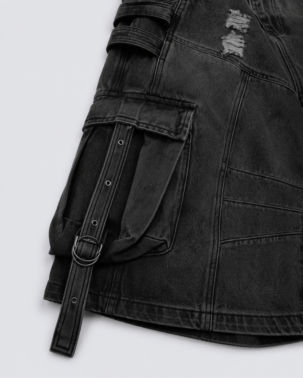 Dark Distressed Street Style Workwear Capri Pants
