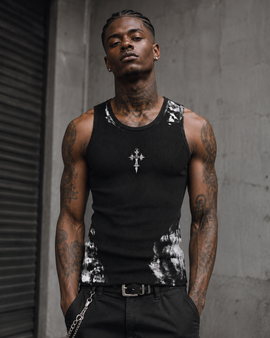 Vintage-Inspired Distressed Black Tank Top