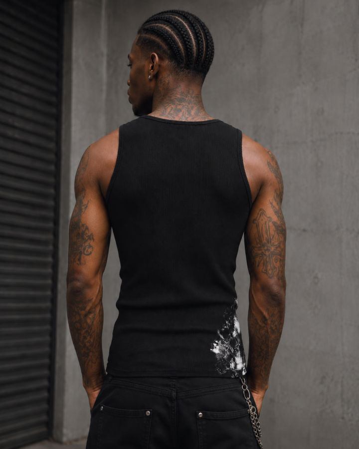 Vintage-Inspired Distressed Black Tank Top