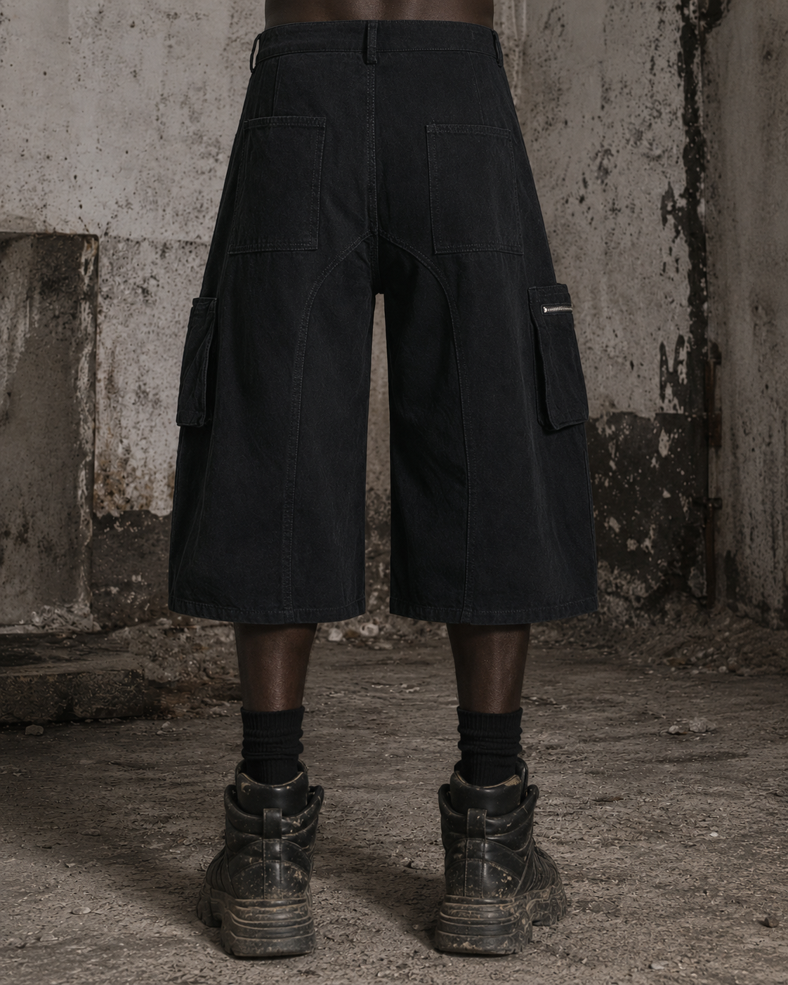 Distressed Cargo Wide-Leg Pants with Straps