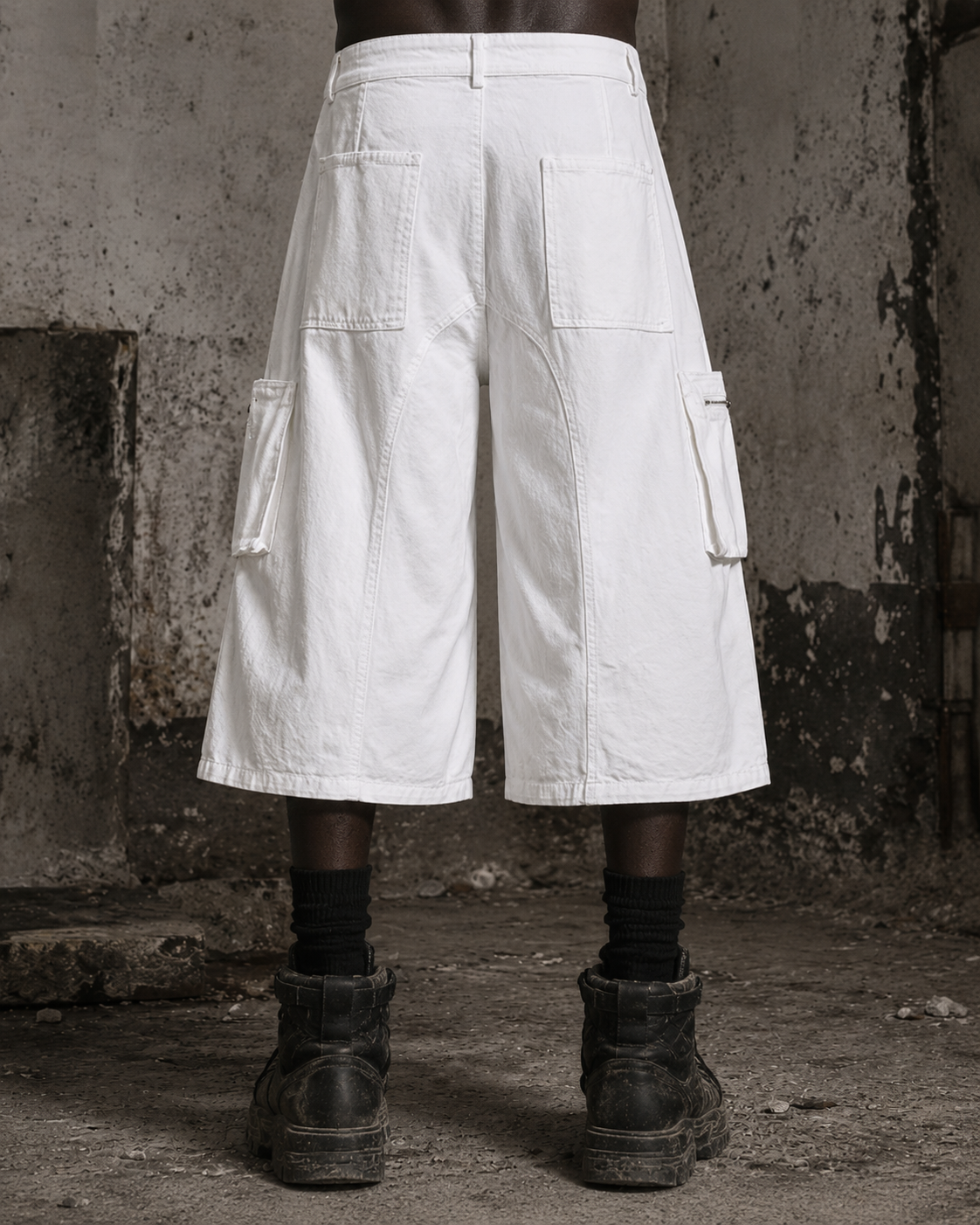Distressed Cargo Wide-Leg Pants with Straps