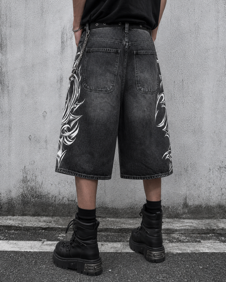 American Vintage Washed Tribal Print Denim Shorts