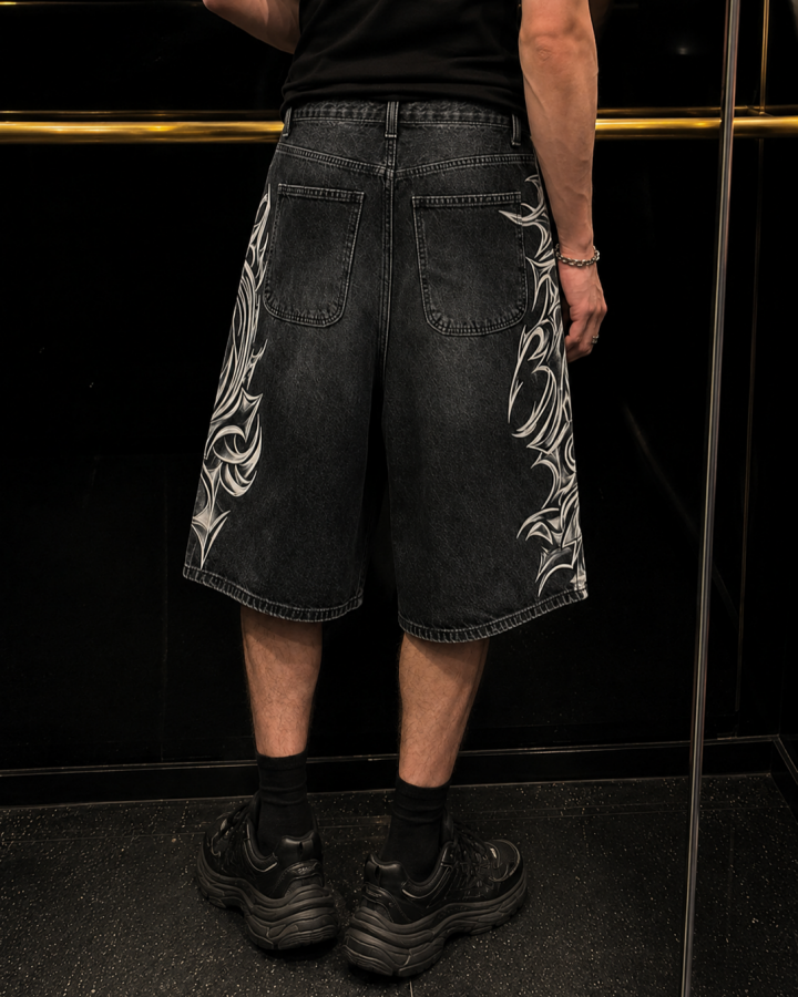 American Vintage Washed Tribal Print Denim Shorts