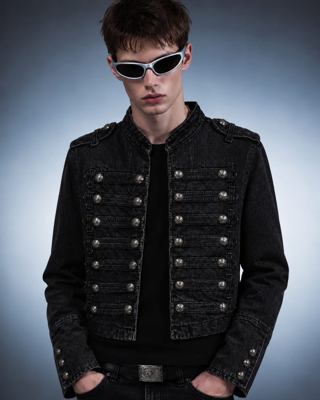 American-Style Metal Ribbed Button Retro Washed Jacket
