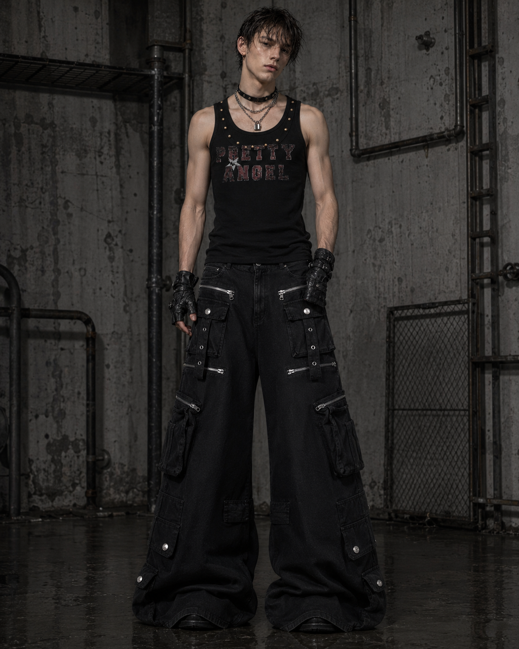 GRYFT Utility Zipper Cargo Wide-Leg Pants