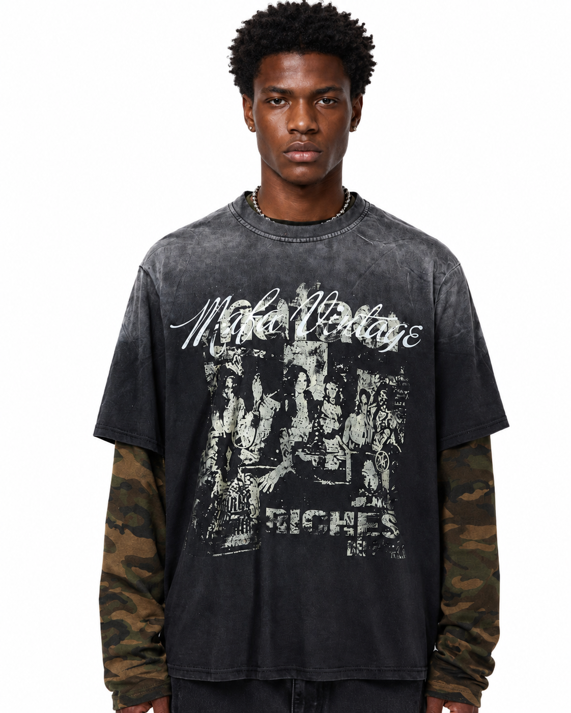 GRYFT Distressed Camo Layered Graphic T-Shirt