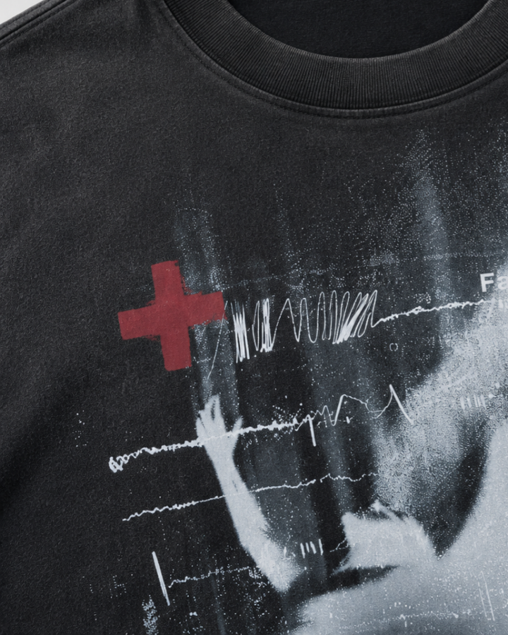 GRYFT Dark Distressed Angel Wing Print T-Shirt