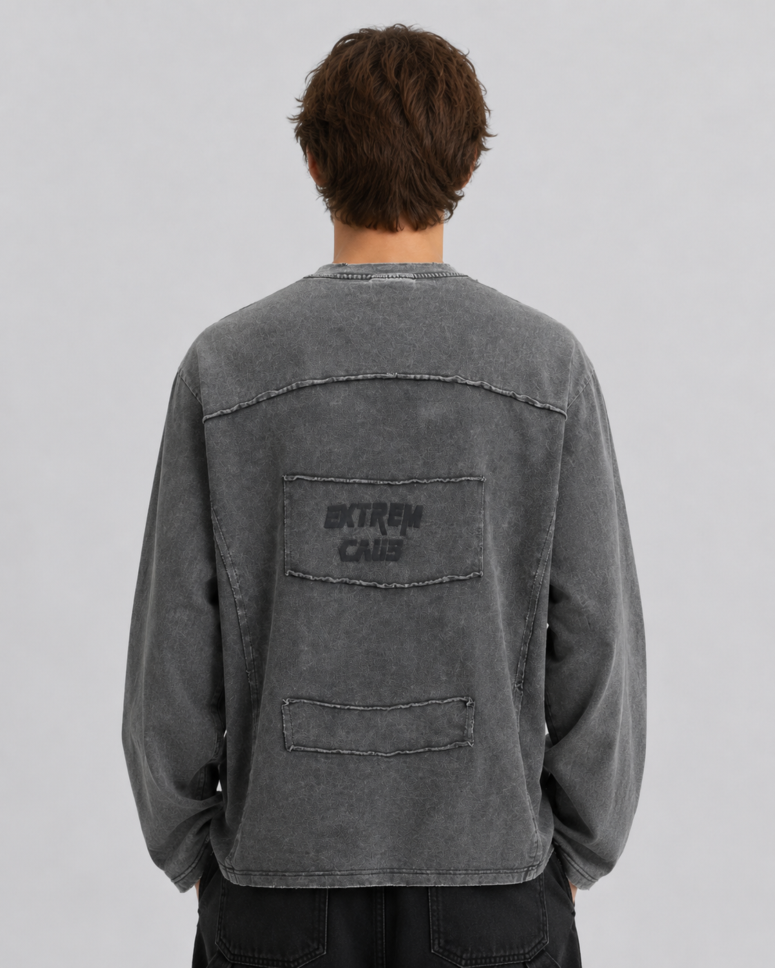 GRYFT Simple Washed Panel Seam Long-Sleeve T-Shirt