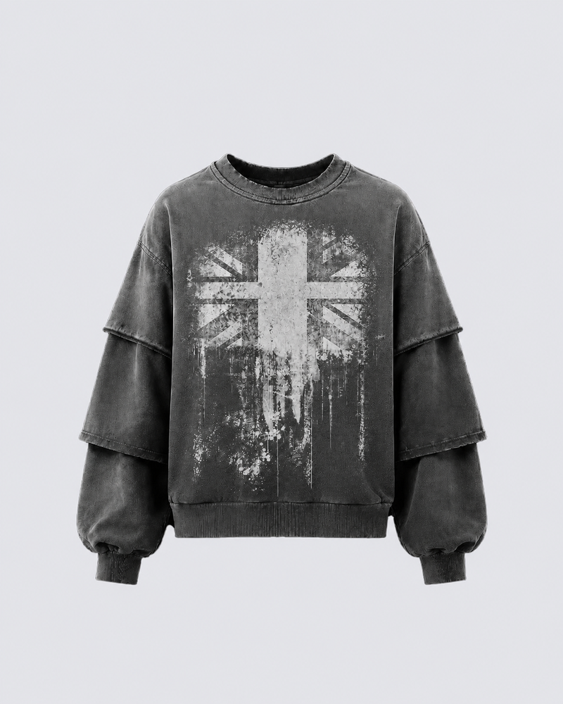 GRYFT Washed Layered Sleeve Graphic Sweatshirt