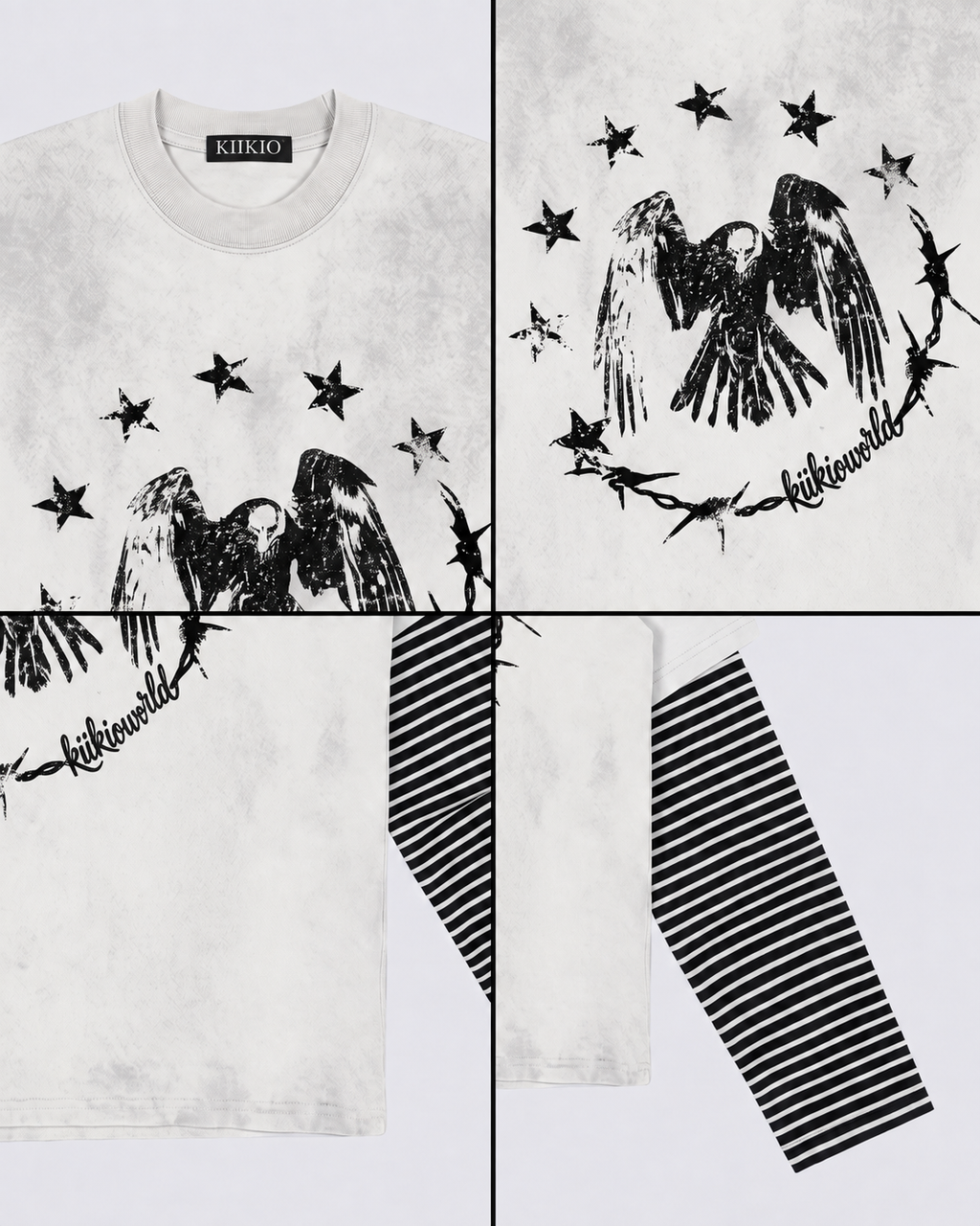 GRYFTWORLD | Washed Vintage Layered Stripe Sleeve Graphic Tee