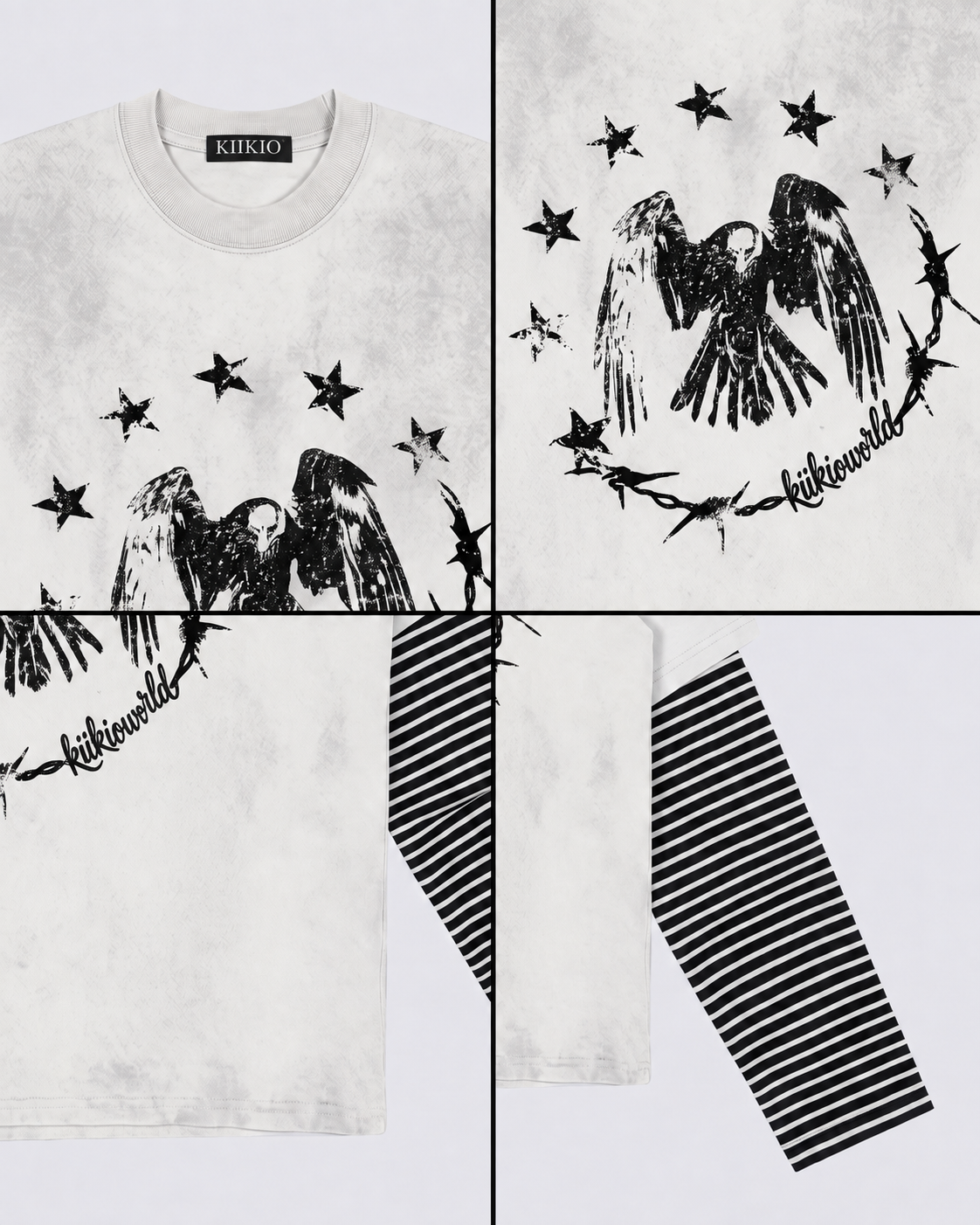 GRYFTWORLD | Washed Vintage Layered Stripe Sleeve Graphic Tee