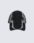 GRYFT Black Baseball Cap with Flame Design and Sun Embroidery