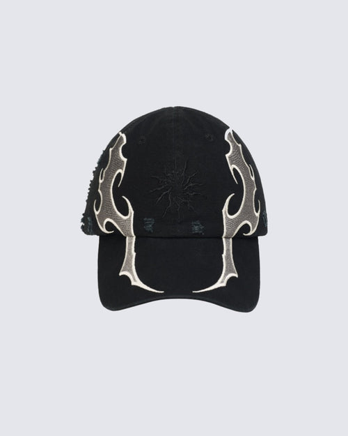 GRYFT Black Baseball Cap with Flame Design and Sun Embroidery