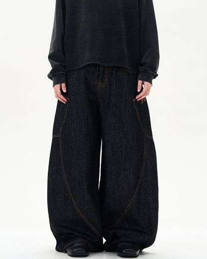 Curved Seam Denim Pants