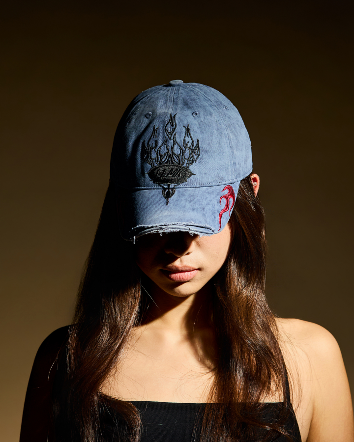 Vintage Washed Flame Embroidery Cap