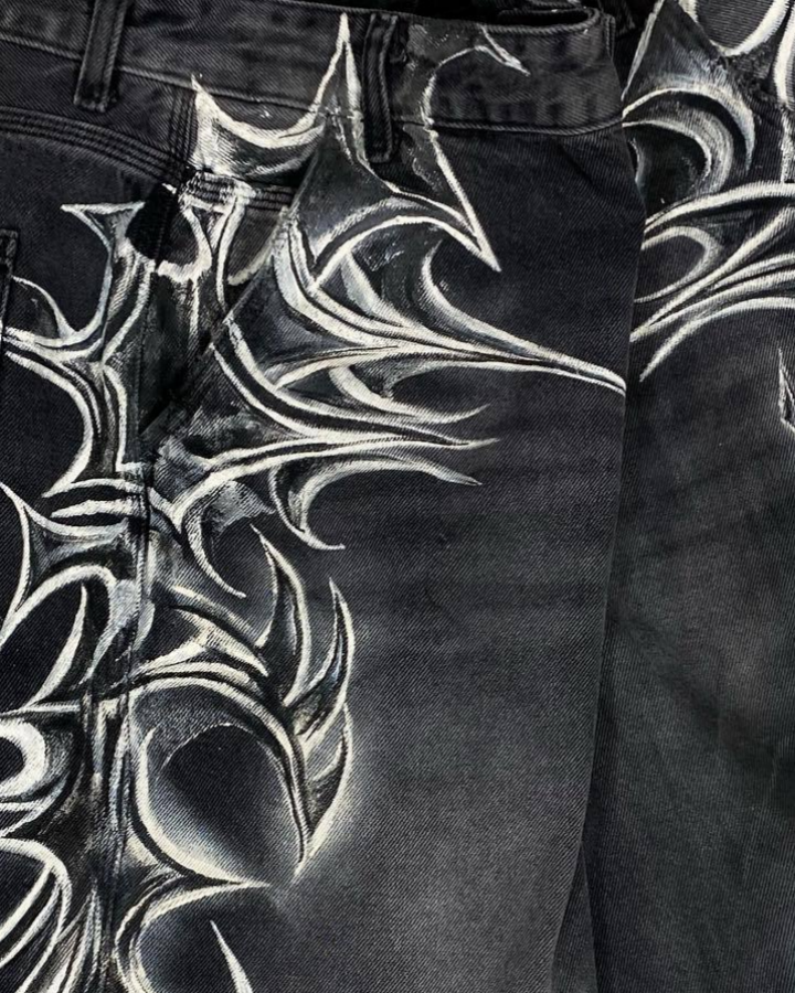 American Vintage Washed Tribal Print Denim Shorts