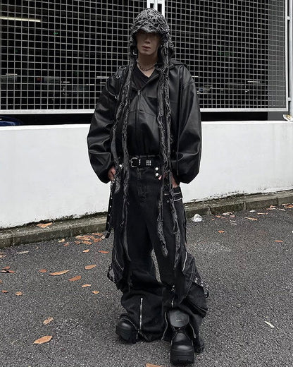 Oversized PU Leather Hooded Jacket