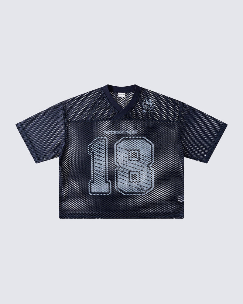 Black Mesh Number Print V-Neck T-Shirt