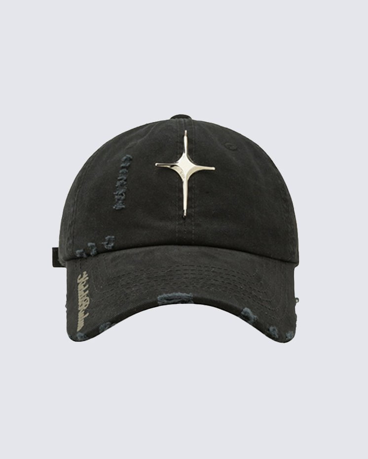 Distressed Baseball Cap With Cross