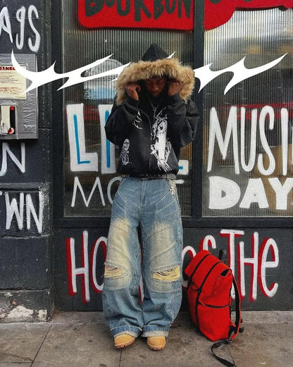 Urban Deconstructed Style Biker Jeans